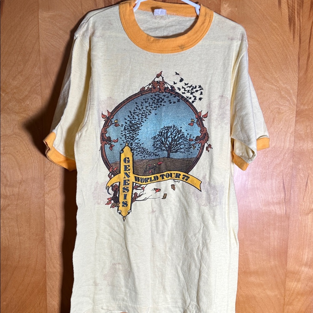 Vintage ORIGINAL Genesis World Tour 77 Yellow Ringer T-Shirt